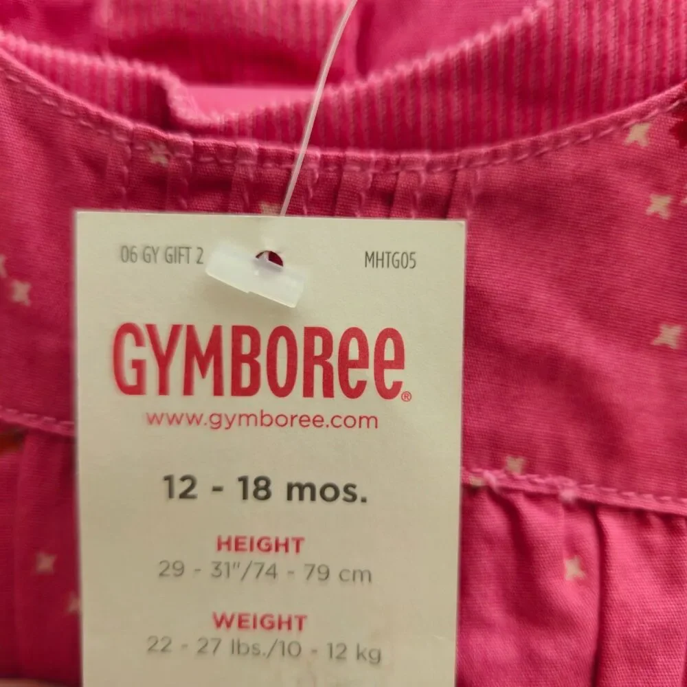 Vintage Gymboree Pinafore Dress With Side Closures 12-18 Months Pink Floral NWT